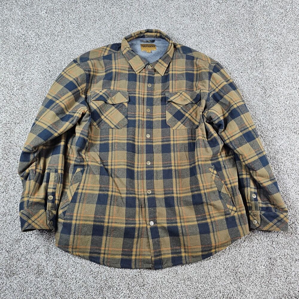 Venado Shacket Men 2XL Tan Plaid Flannel Thermal Lined Outdoor Shirt Jacket Hike